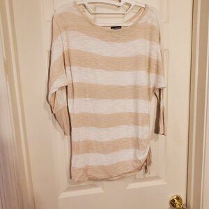 Express 3/4 Sleeved Striped Tan and Cream Top, Adjustable Waist, Size XS